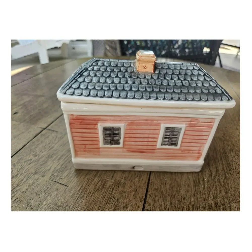 Vintage Ceramic House Canister Tea Caddy 6x5x4 1.5# e43